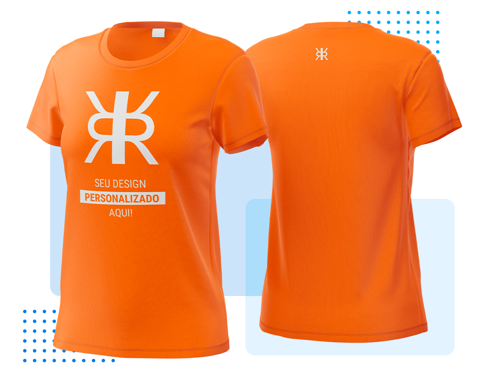 Foto de camiseta laranja frente e verso com logo da Rezgatte