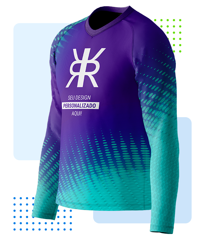 foto de uma blusa de natação nos tons verde água e roxo